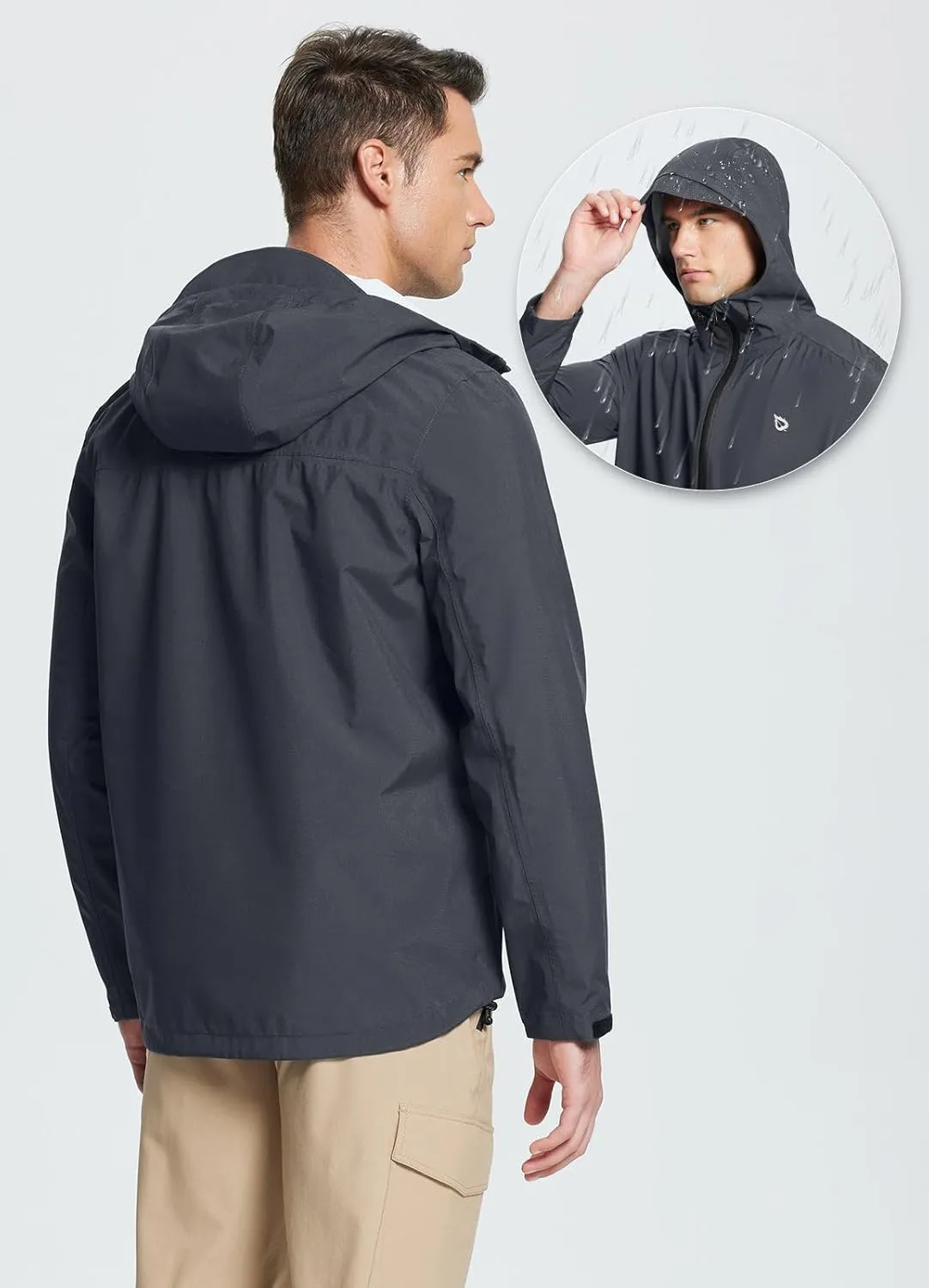 baleaf Men's Rain Jacket Lightweight Packable Waterproof Rain Coat Breathable Windbreaker Hood Hiking Golf Travel Outdoor