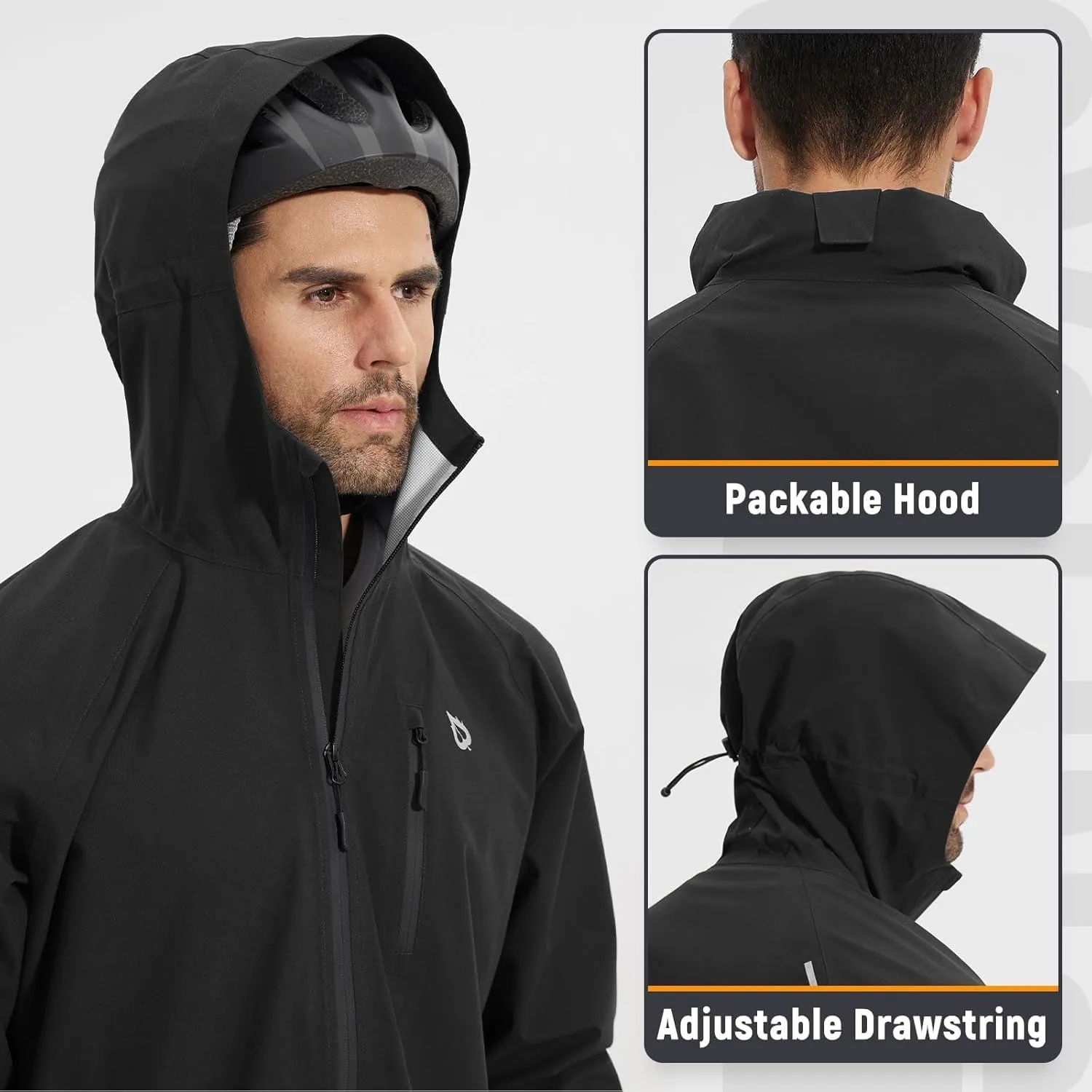 baleaf Men's Rain Jacket Waterproof Running Cycling Windbreaker Golf Hiking Gear Hood Raincoat Packable Reflective