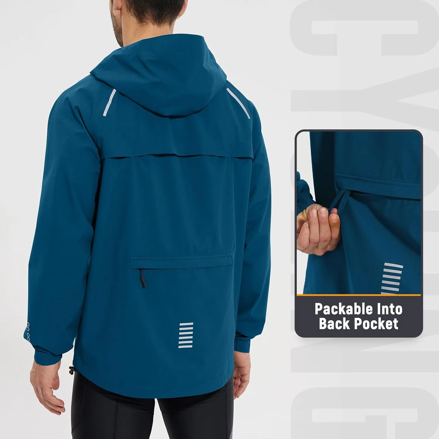 baleaf Men's Rain Jacket Waterproof Running Cycling Windbreaker Golf Hiking Gear Hood Raincoat Packable Reflective