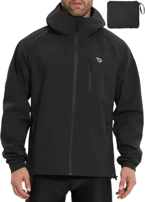 baleaf Men's Rain Jacket Waterproof Running Cycling Windbreaker Golf Hiking Gear Hood Raincoat Packable Reflective