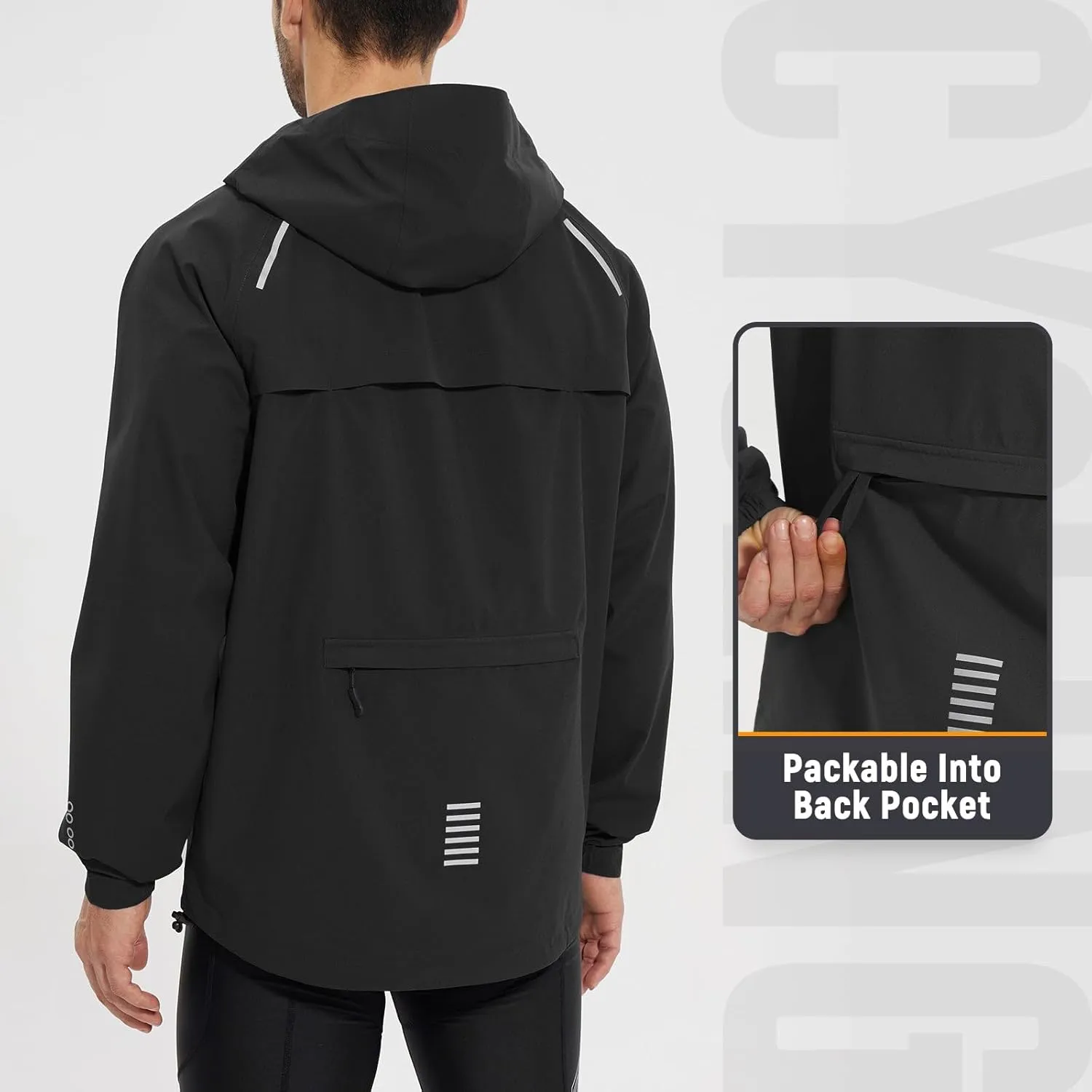 baleaf Men's Rain Jacket Waterproof Running Cycling Windbreaker Golf Hiking Gear Hood Raincoat Packable Reflective