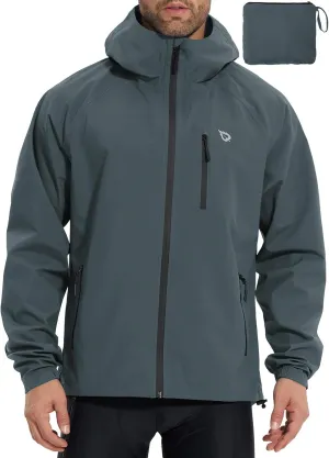 baleaf Men's Rain Jacket Waterproof Running Cycling Windbreaker Golf Hiking Gear Hood Raincoat Packable Reflective