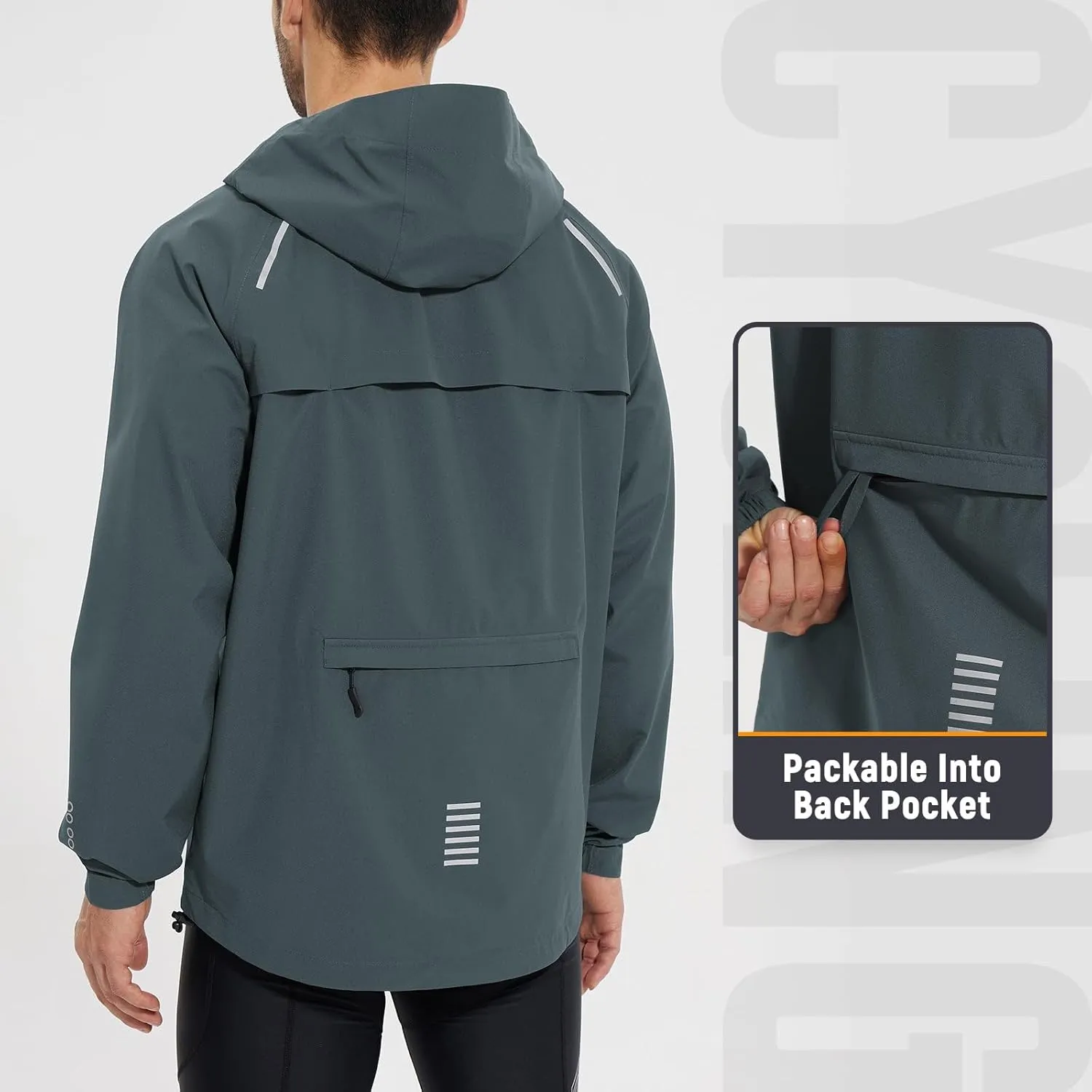 baleaf Men's Rain Jacket Waterproof Running Cycling Windbreaker Golf Hiking Gear Hood Raincoat Packable Reflective