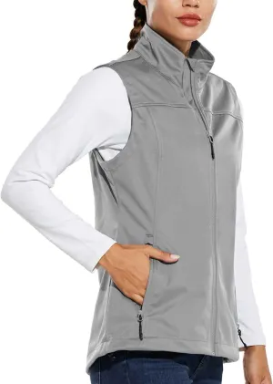 baleaf Women's Lightweight Vest Softshell Sleeveless Jacket Windproof Stand Collar with Zipper Pockets Running Hiking Golf