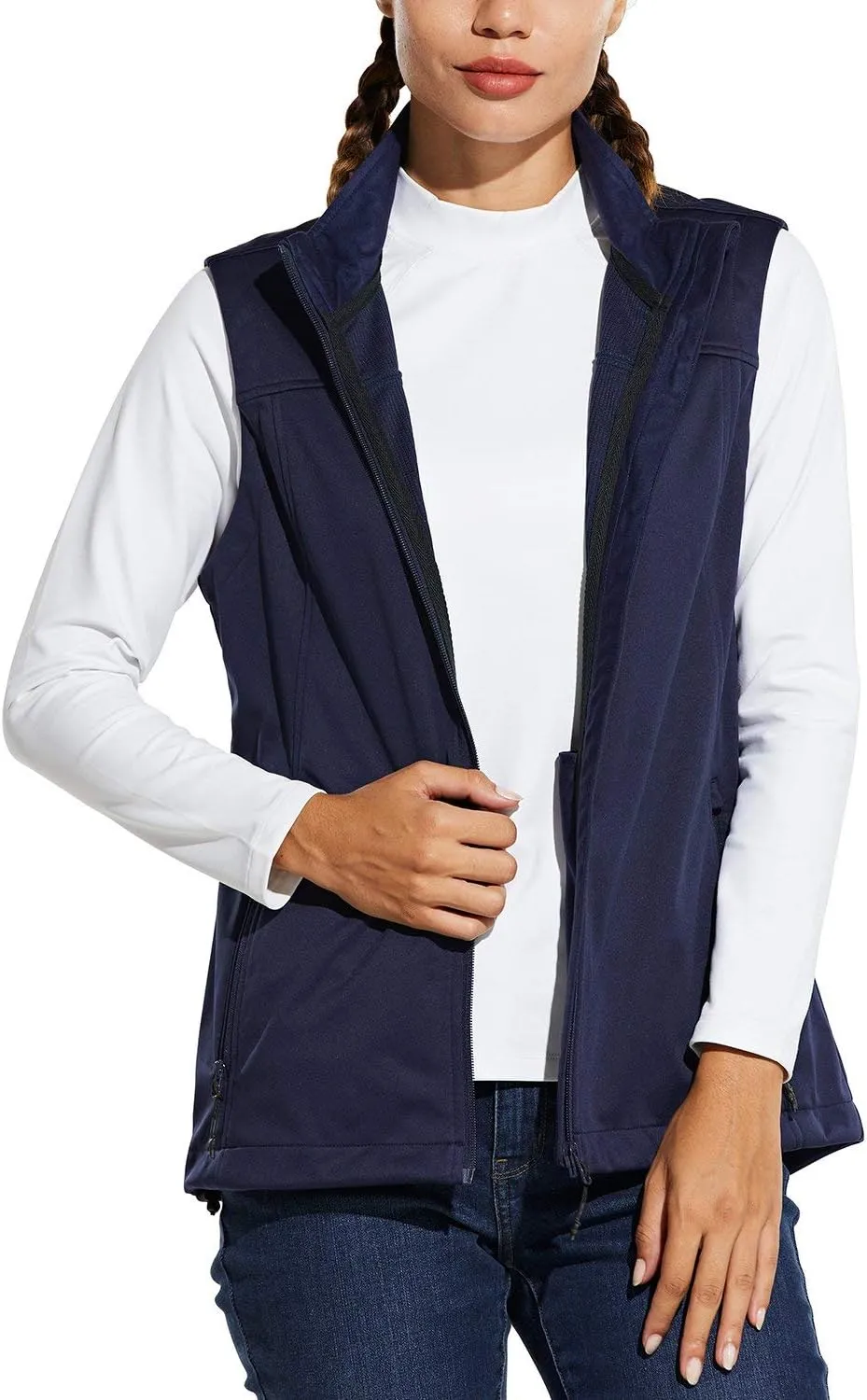 baleaf Women's Lightweight Vest Softshell Sleeveless Jacket Windproof Stand Collar with Zipper Pockets Running Hiking Golf