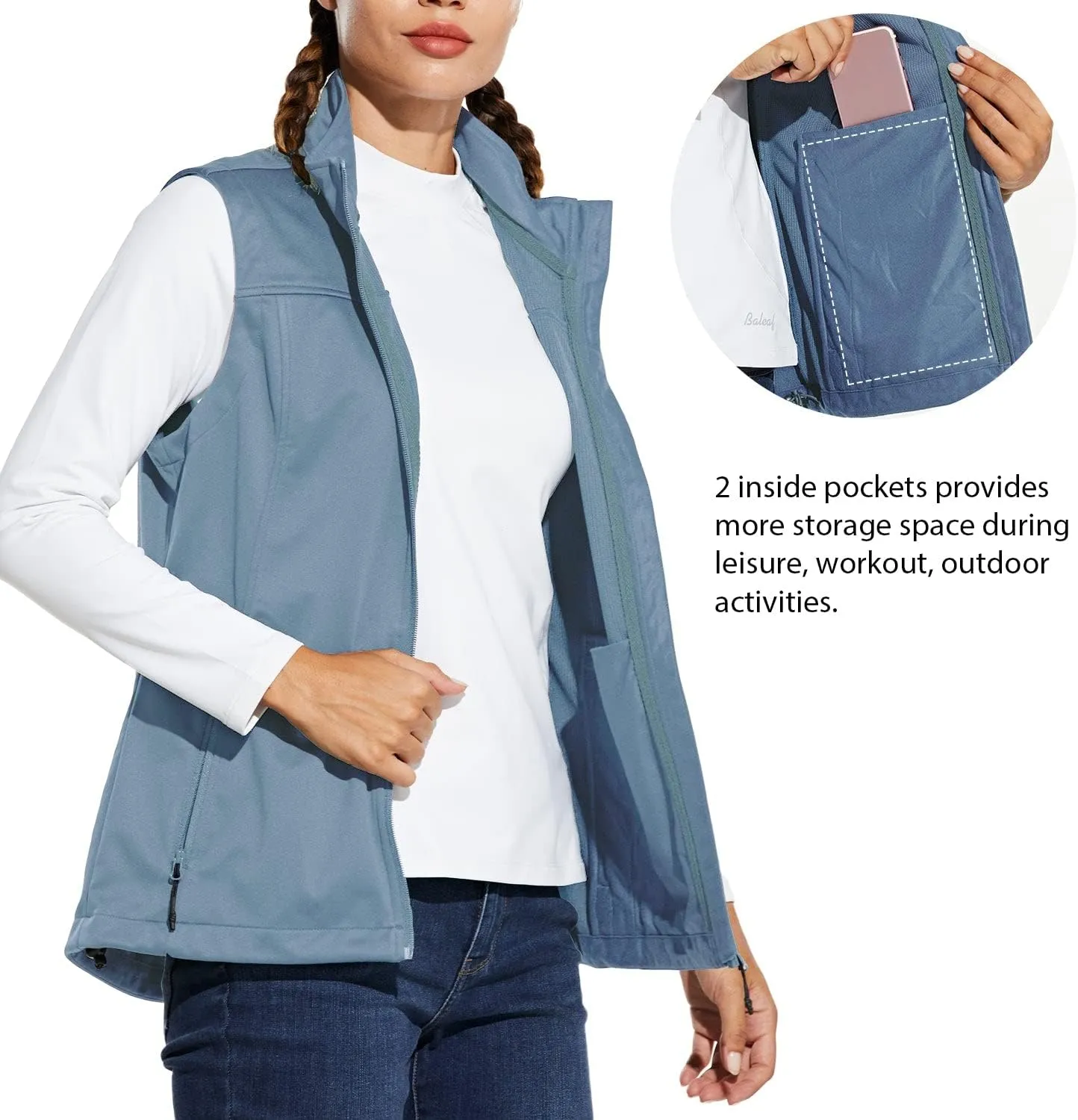 baleaf Women's Lightweight Vest Softshell Sleeveless Jacket Windproof Stand Collar with Zipper Pockets Running Hiking Golf
