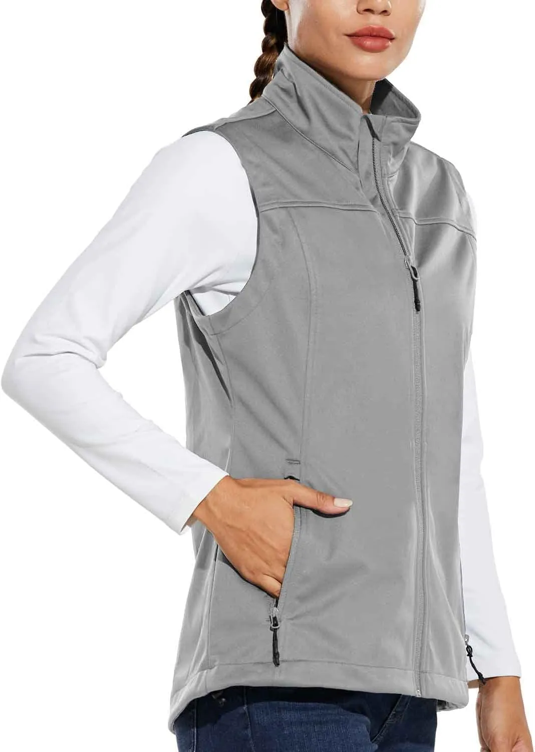 baleaf Women's Lightweight Vest Softshell Sleeveless Jacket Windproof Stand Collar with Zipper Pockets Running Hiking Golf