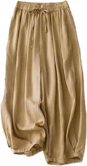 Bciopll Solid Pants for Women Loose Casual Summer Basic Elastic Waist Harem Trouser