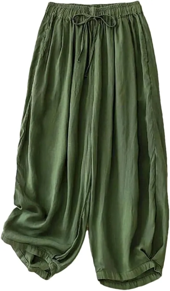 Bciopll Solid Pants for Women Loose Casual Summer Basic Elastic Waist Harem Trouser