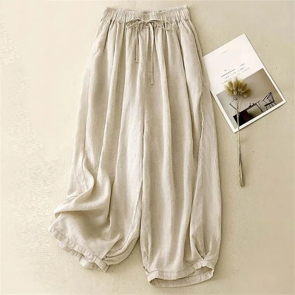 Bciopll Solid Pants for Women Loose Casual Summer Basic Elastic Waist Harem Trouser