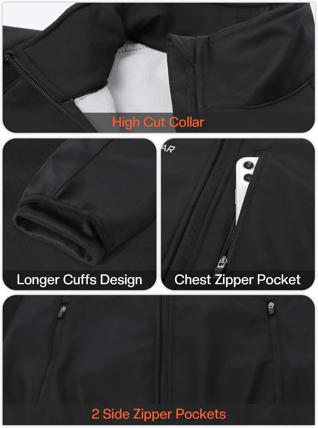 BERGRISAR Winter Cycling Jacket for Men with 6 Pockets Windproof Thermal Softshell Bike Jacket Running Windbreaker