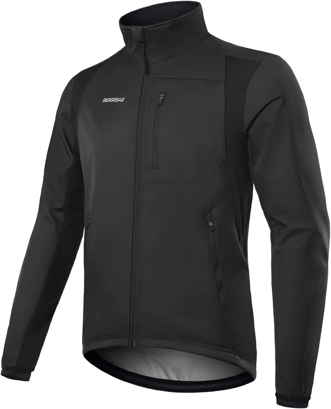 BERGRISAR Winter Cycling Jacket for Men with 6 Pockets Windproof Thermal Softshell Bike Jacket Running Windbreaker