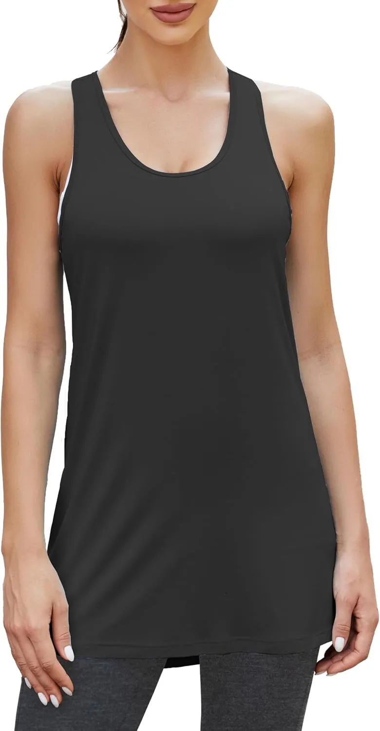Bestisun Women Workout Athletic Yoga Shirts Loose Fit Racerback Long Tank Tops
