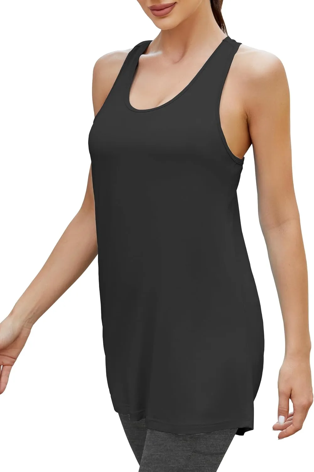 Bestisun Women Workout Athletic Yoga Shirts Loose Fit Racerback Long Tank Tops