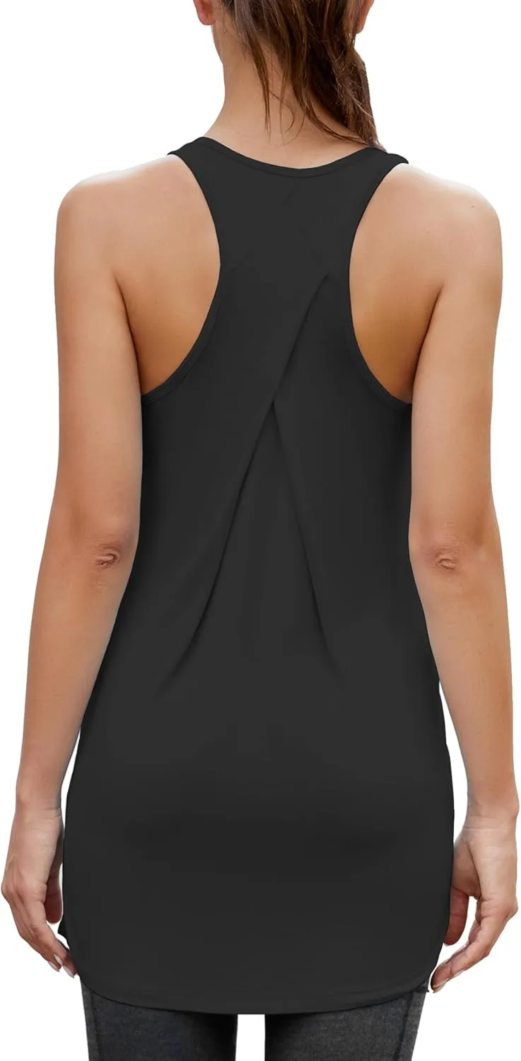 Bestisun Women Workout Athletic Yoga Shirts Loose Fit Racerback Long Tank Tops