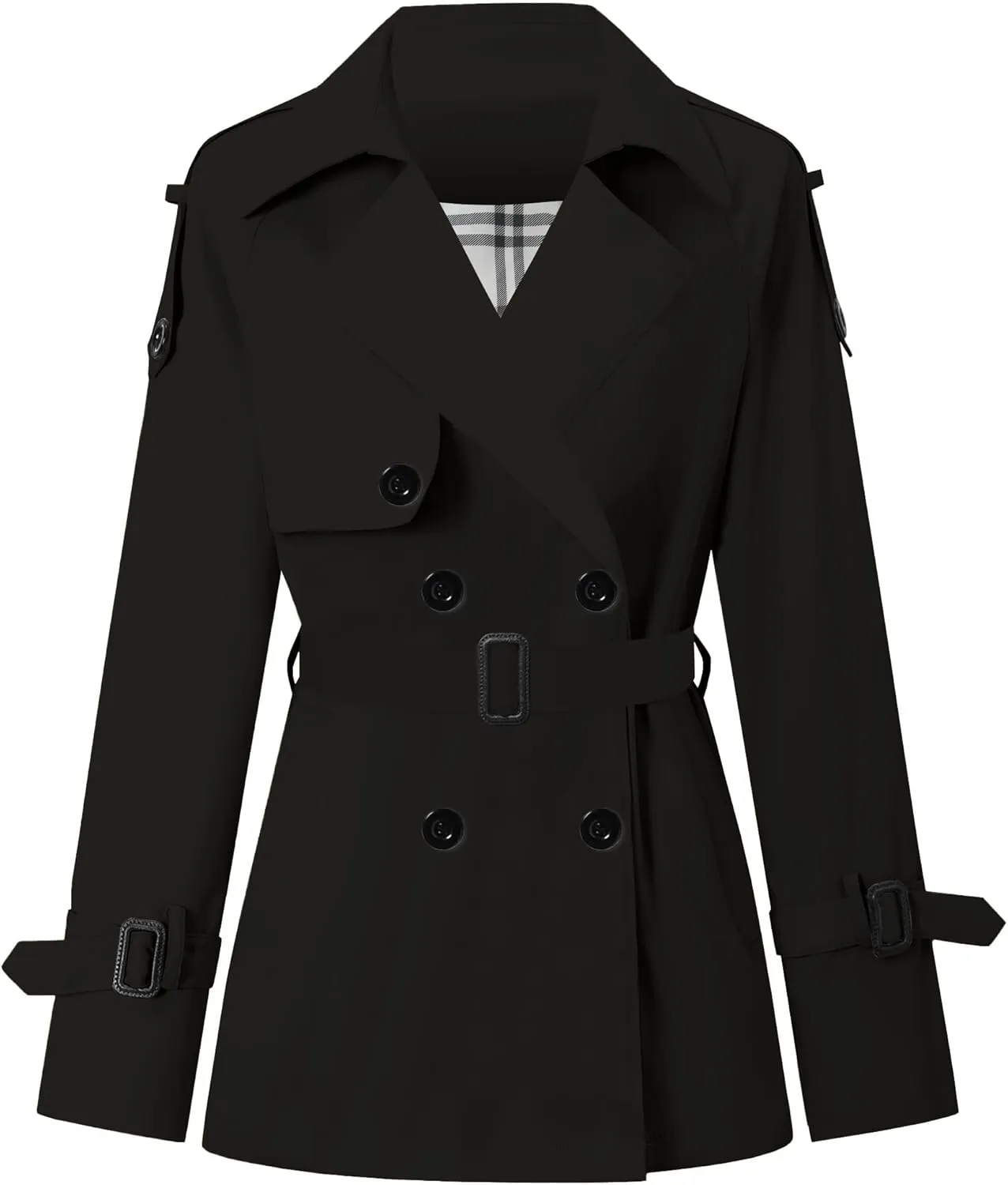 Betusline Women's Double Breasted Short Trench Coat with Belt