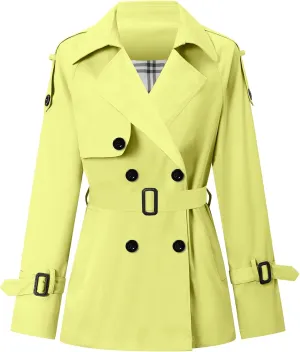 Betusline Women's Double Breasted Short Trench Coat with Belt