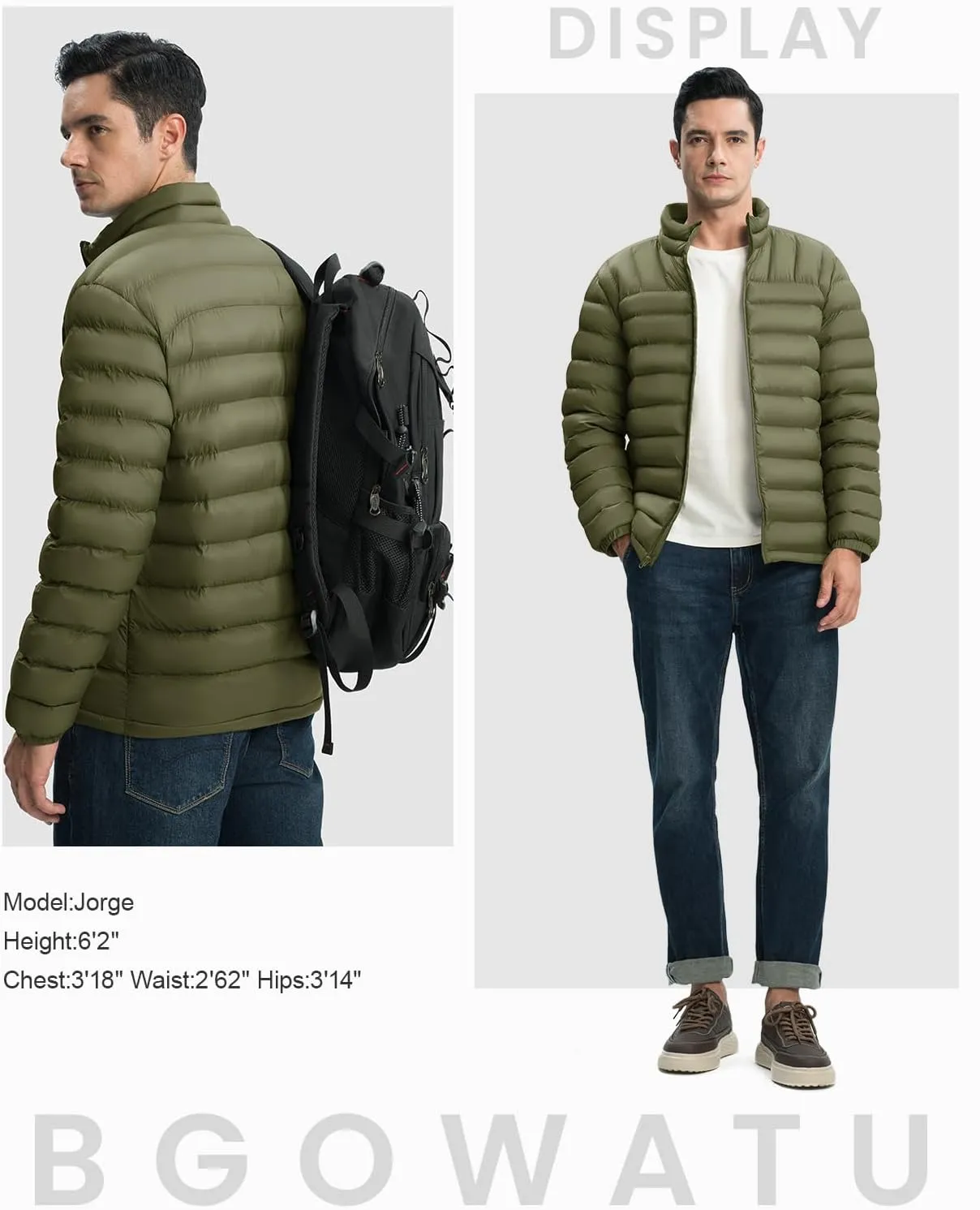 BGOWATU Men's Lightweight Packable Puffer Jacket Warm Winter Jacket for Men Down Alternative Puffy Coat