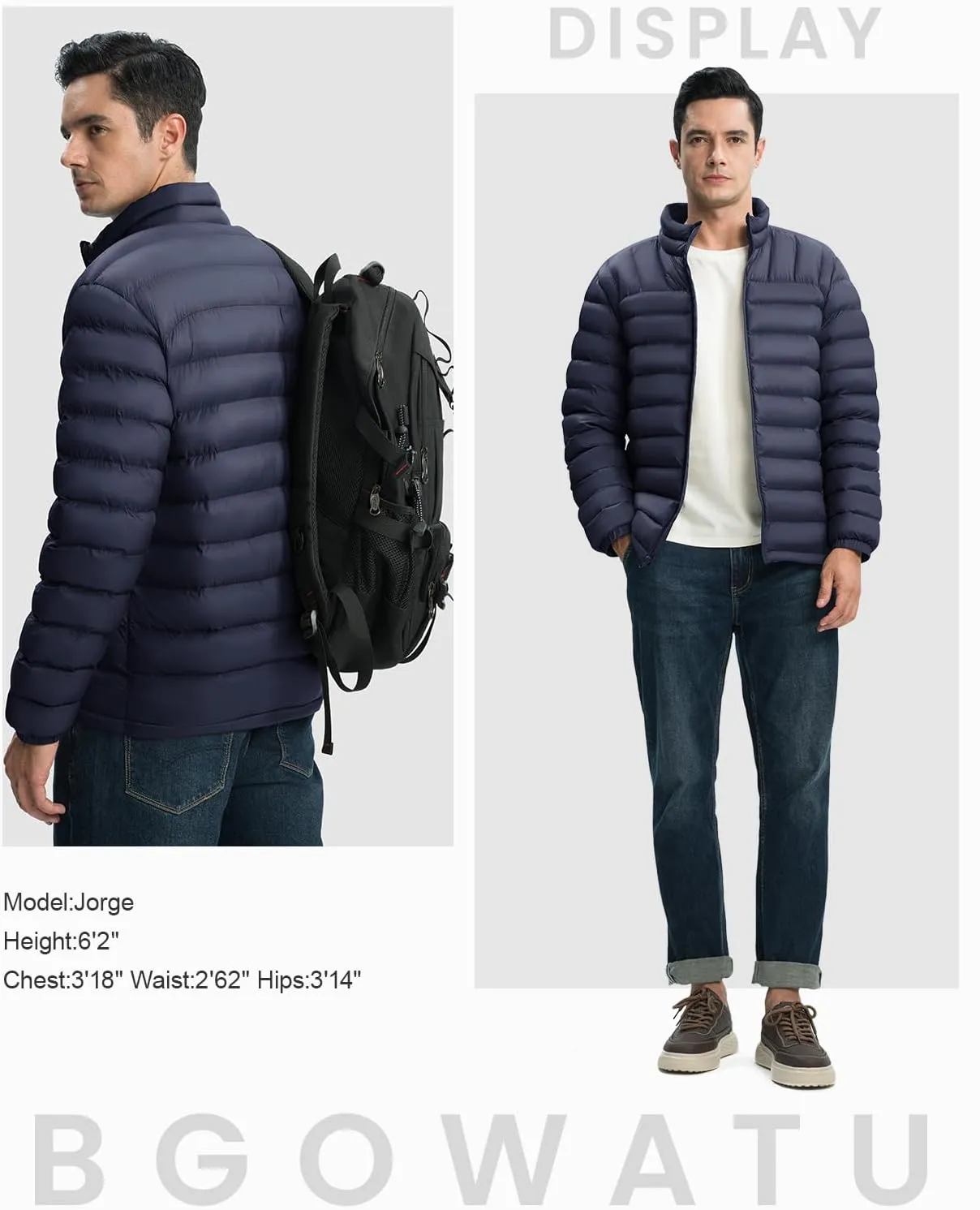 BGOWATU Men's Lightweight Packable Puffer Jacket Warm Winter Jacket for Men Down Alternative Puffy Coat