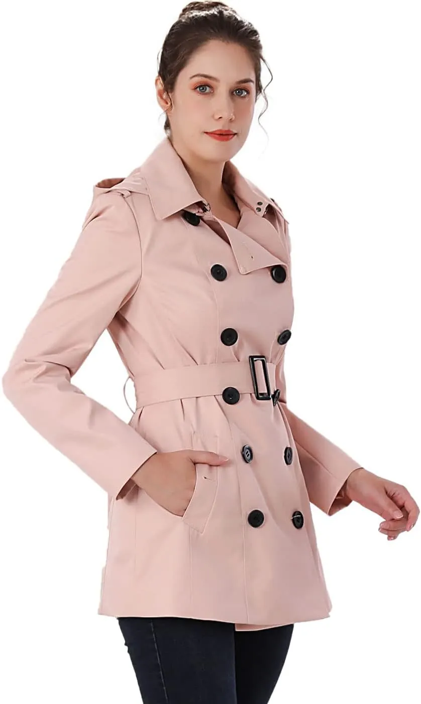 BGSD Women Evelyn Waterproof Classic Hooded Short Trench Coat