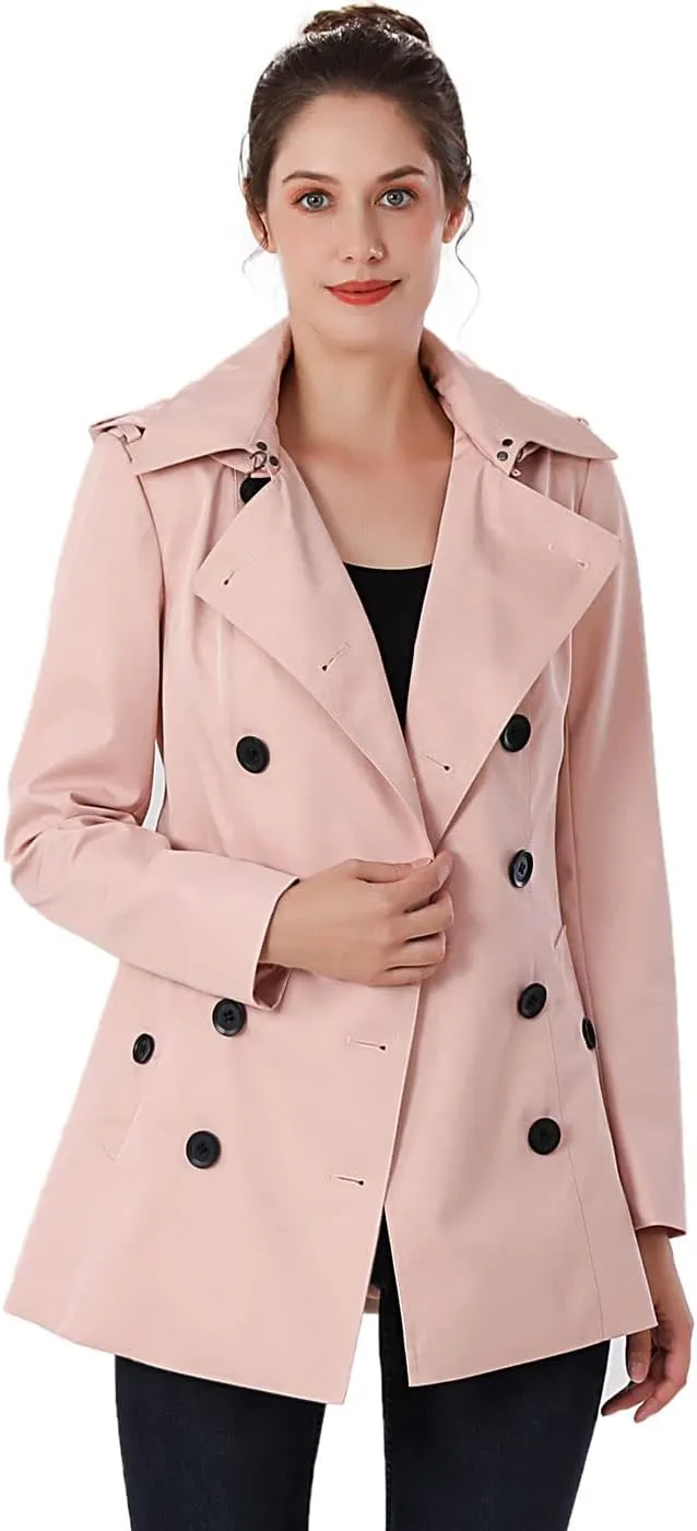 BGSD Women Evelyn Waterproof Classic Hooded Short Trench Coat