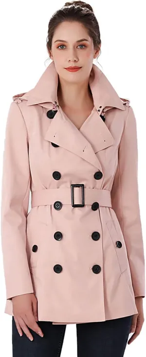 BGSD Women Evelyn Waterproof Classic Hooded Short Trench Coat