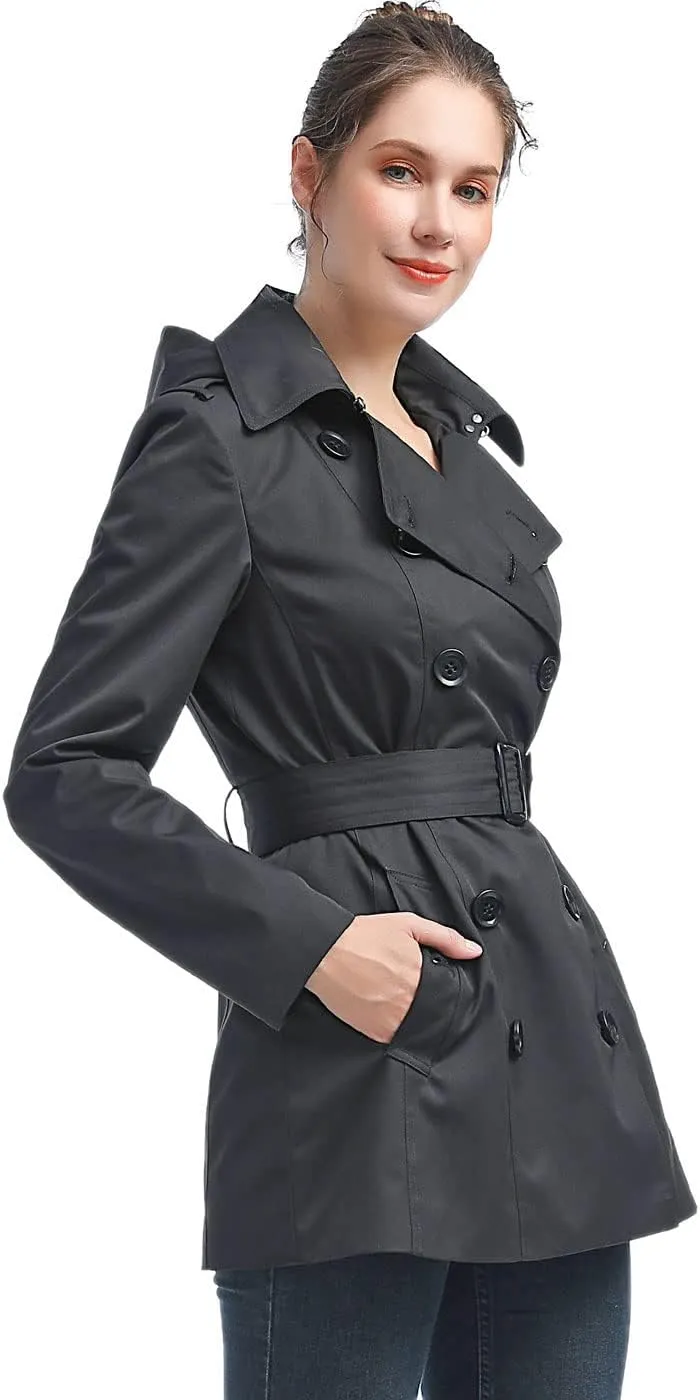 BGSD Women Evelyn Waterproof Classic Hooded Short Trench Coat