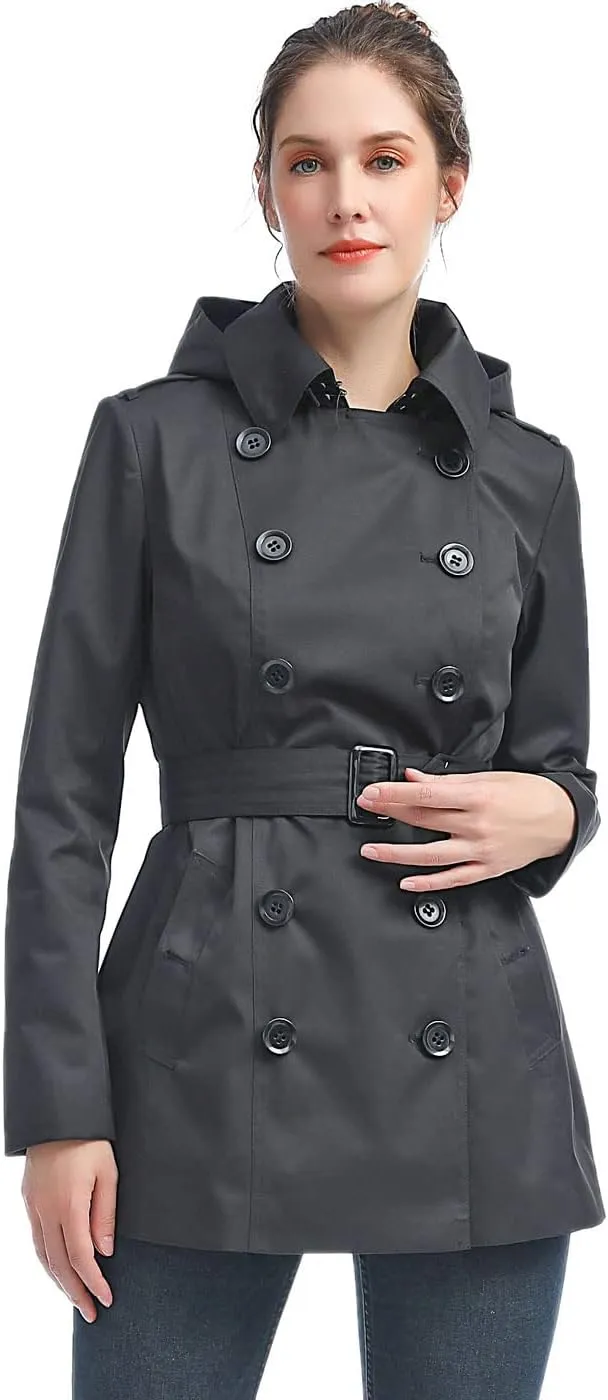 BGSD Women Evelyn Waterproof Classic Hooded Short Trench Coat