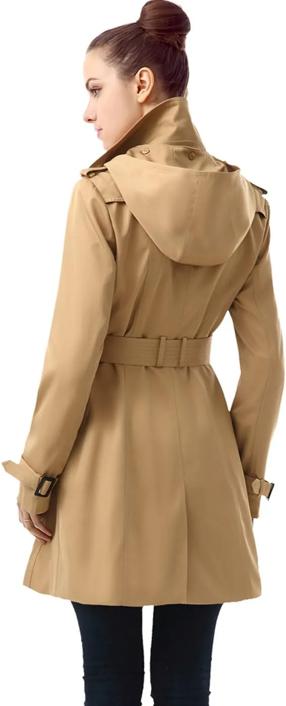 BGSD Women Leah Waterproof Hooded Mid Length Trench Coat