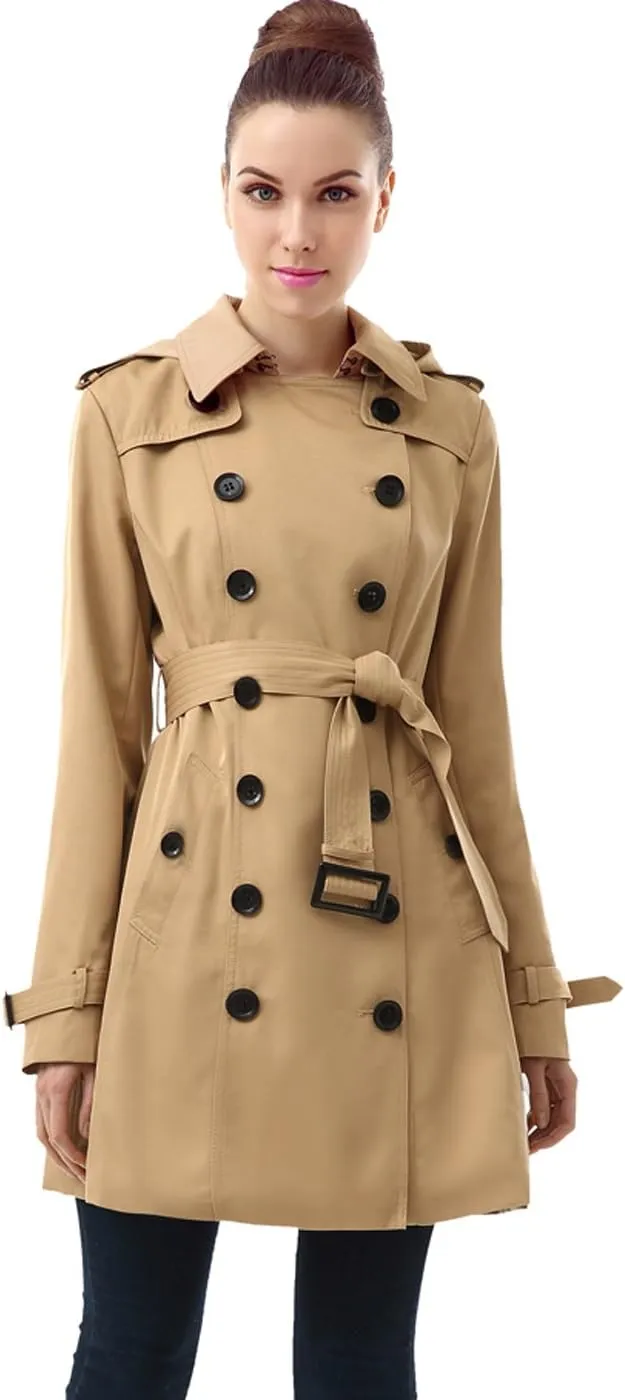 BGSD Women Leah Waterproof Hooded Mid Length Trench Coat