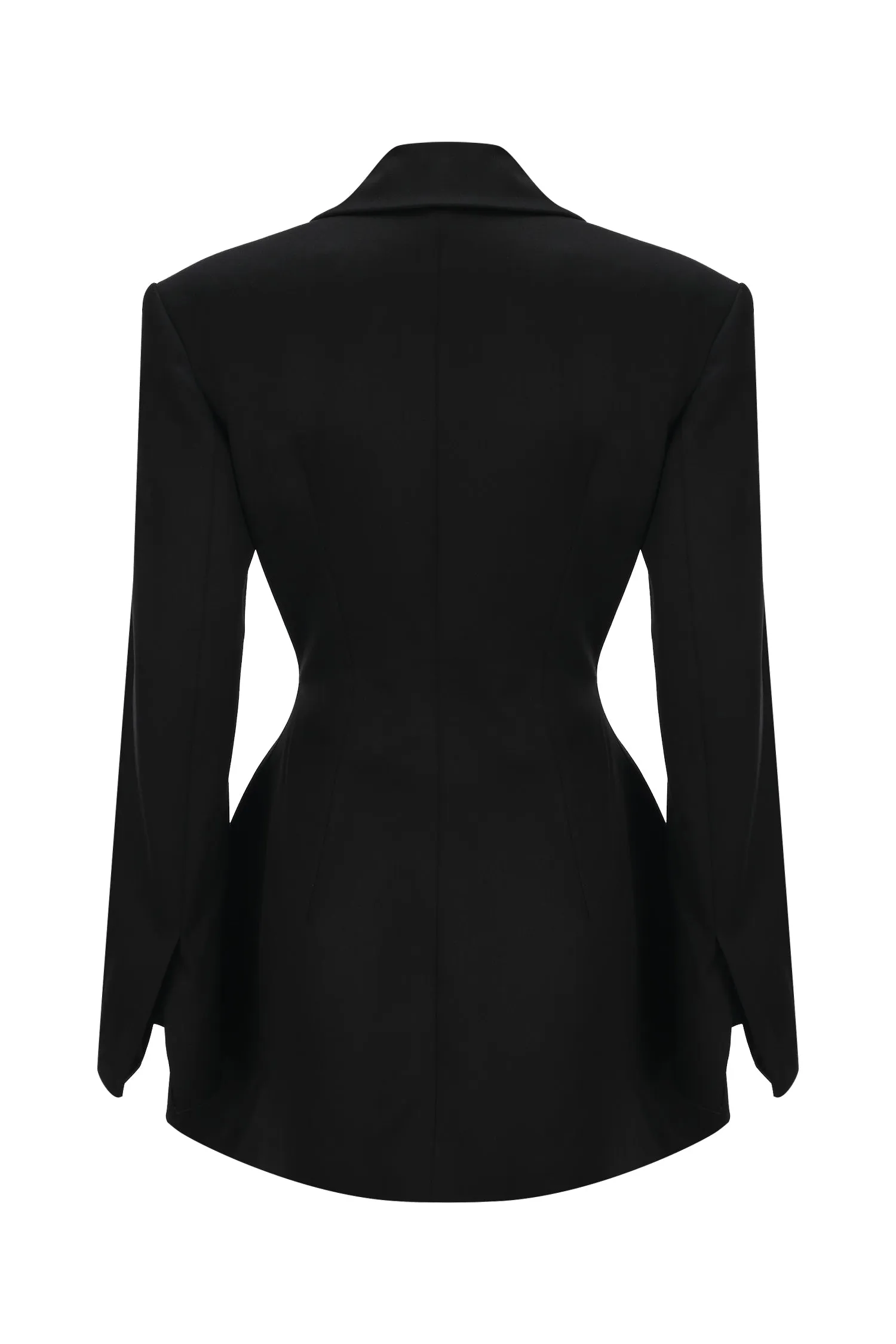 BLACK ASYMMETRIC BUTTON DETAILED BLAZER JACKET