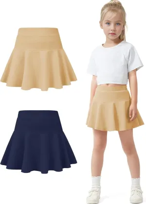 BOOPH 2 Pack Little Girls Athletic Uniform Skorts French Tennis Golf Skirts with Shorts for Toddler