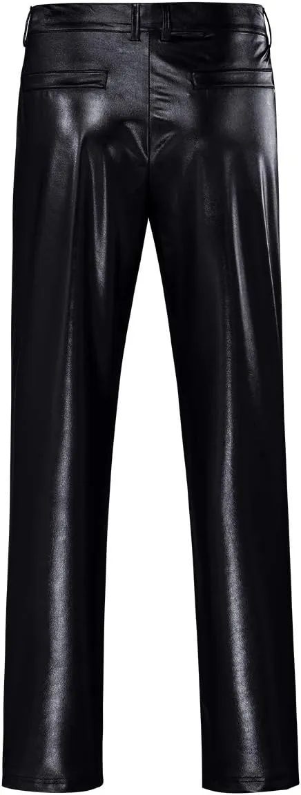 Boyland Mens Casual Night Club Metallic Moto Jeans Style Flat Front Suit Pants Straight Leg Trousers Disco
