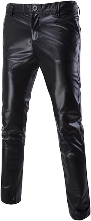 Boyland Mens Casual Night Club Metallic Moto Jeans Style Flat Front Suit Pants Straight Leg Trousers Disco