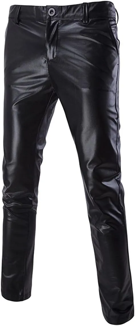 Boyland Mens Casual Night Club Metallic Moto Jeans Style Flat Front Suit Pants Straight Leg Trousers Disco