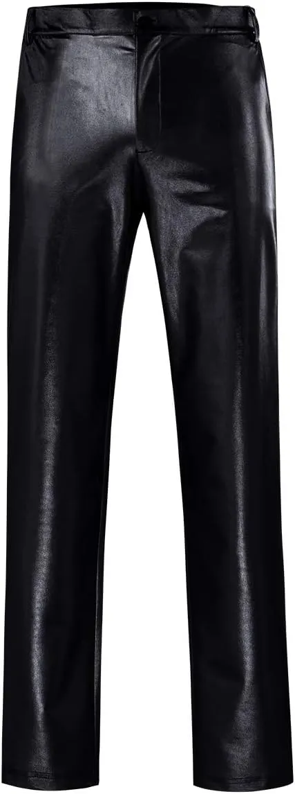 Boyland Mens Casual Night Club Metallic Moto Jeans Style Flat Front Suit Pants Straight Leg Trousers Disco
