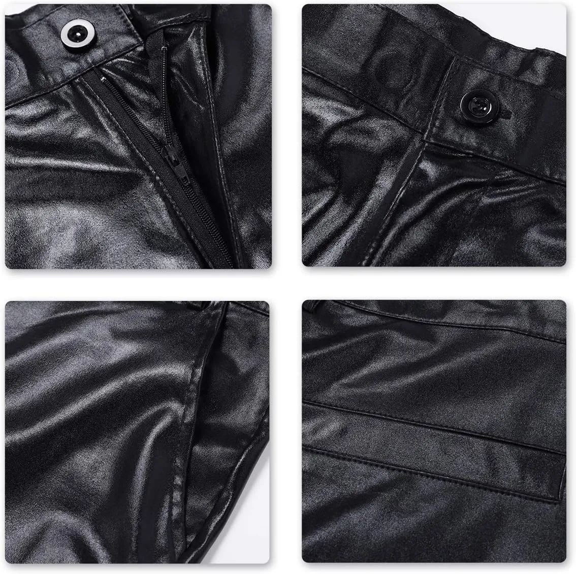 Boyland Mens Casual Night Club Metallic Moto Jeans Style Flat Front Suit Pants Straight Leg Trousers Disco