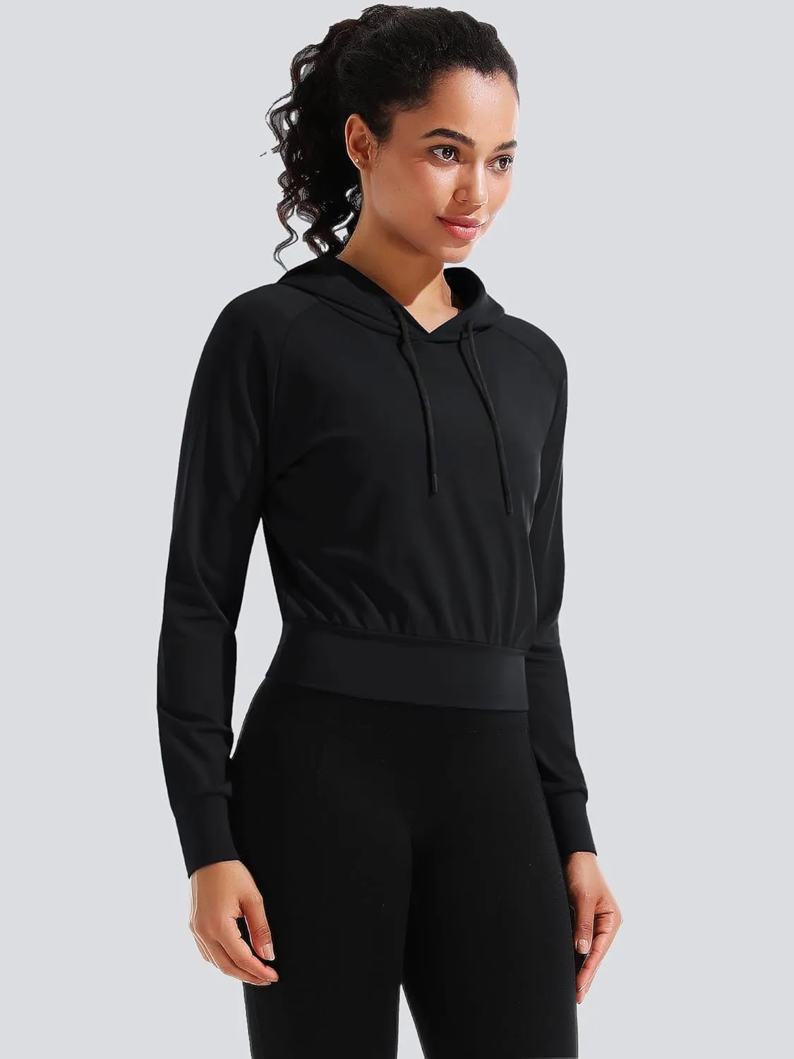 CADMUS Women's Workout Long Sleeve Shirts with Hoodie Sweatshirt Running Crop Top
