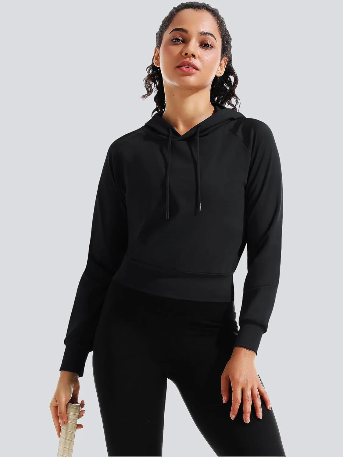 CADMUS Women's Workout Long Sleeve Shirts with Hoodie Sweatshirt Running Crop Top