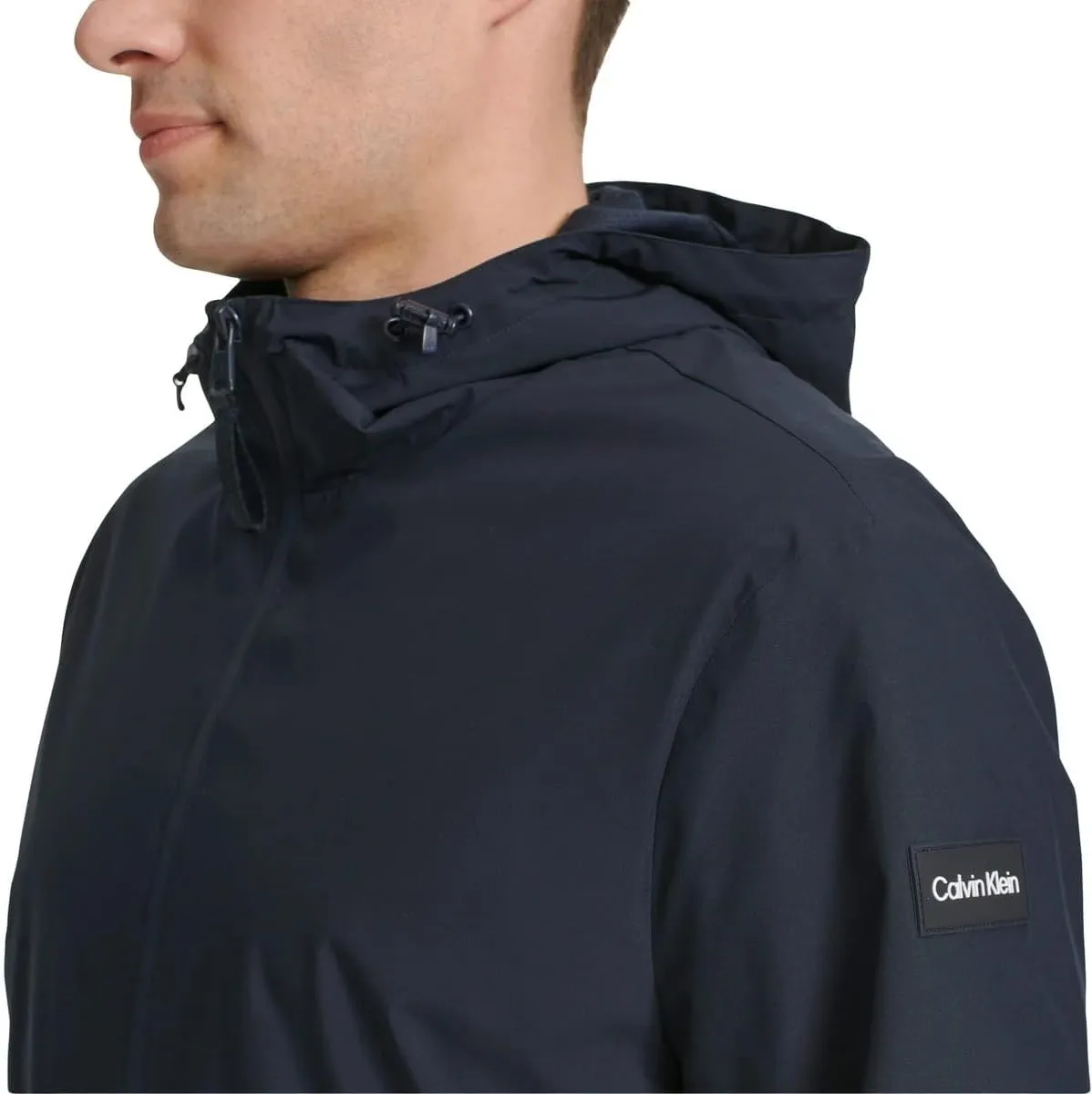 Calvin Klein Mens Full Zip Hooded Windbreaker Jacket - Lightweight Two Front Zip Pockets
