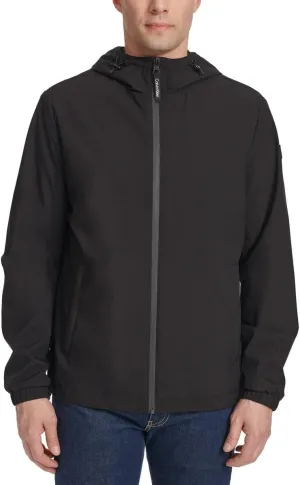 Calvin Klein Mens Full Zip Hooded Windbreaker Jacket - Lightweight Two Front Zip Pockets