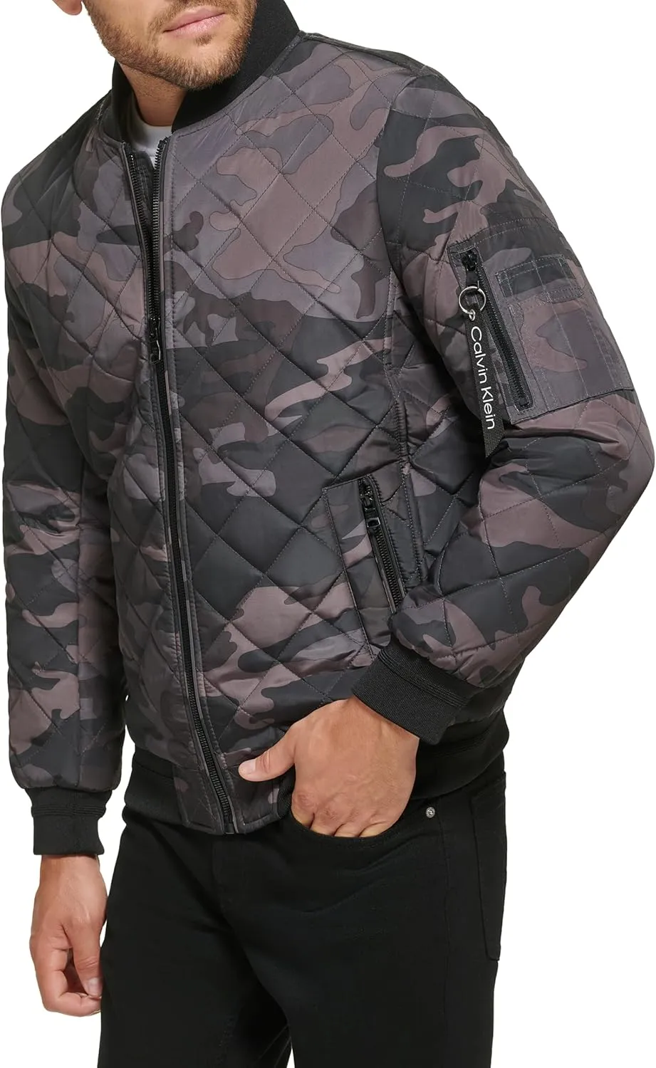 Calvin Klein Men's Quilted Zipper Detail Flight Jacket