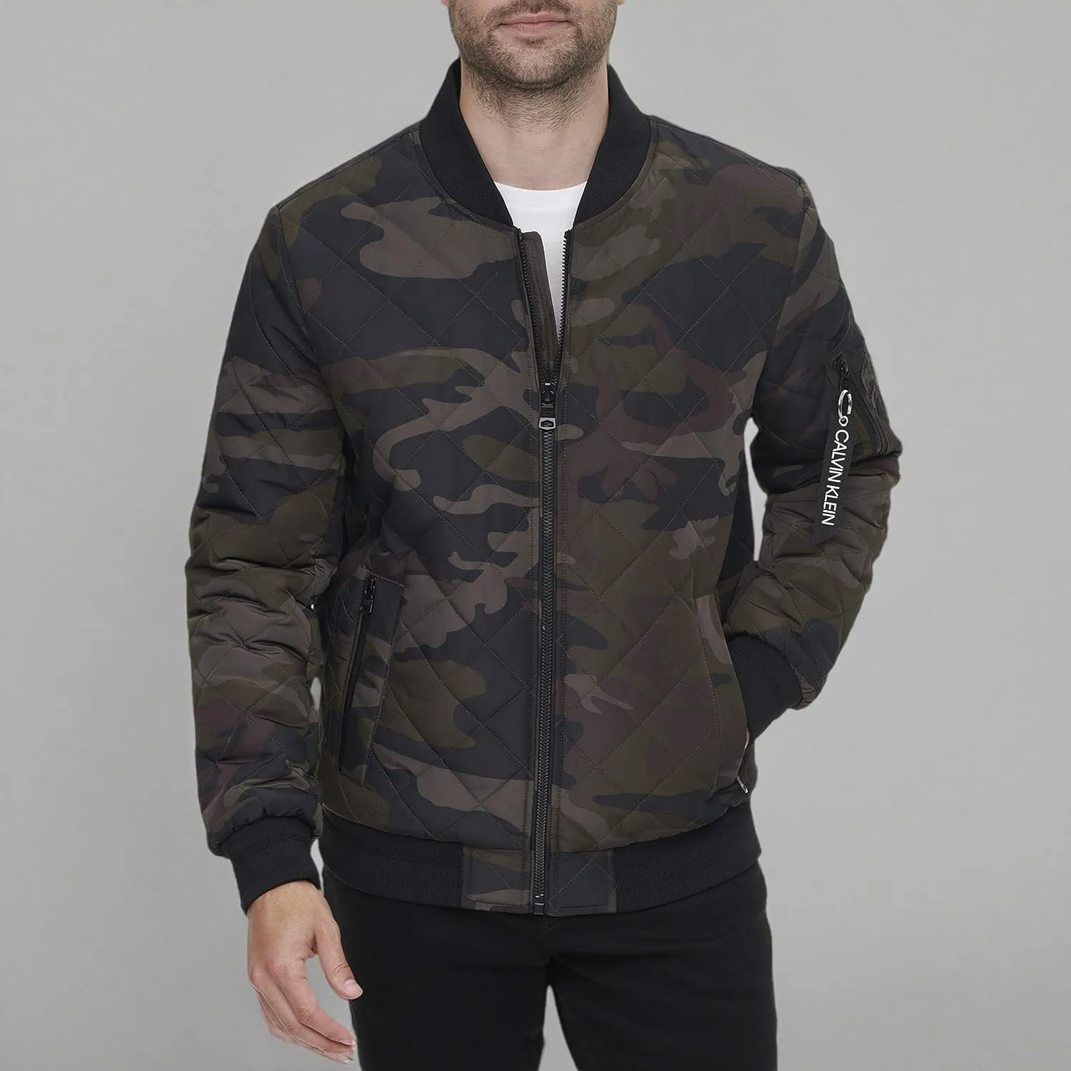 Calvin Klein Men's Quilted Zipper Detail Flight Jacket