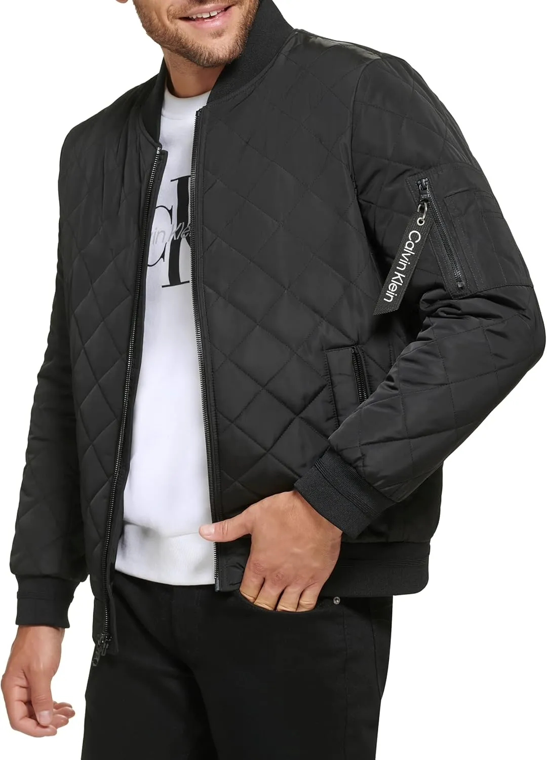 Calvin Klein Men's Quilted Zipper Detail Flight Jacket