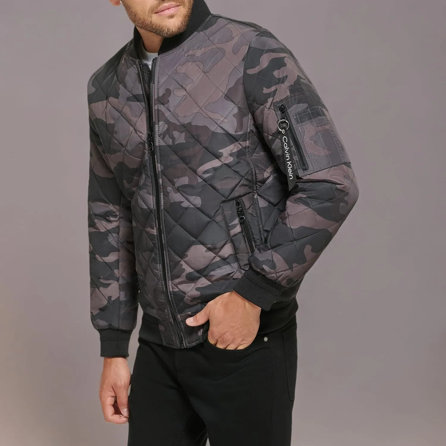 Calvin Klein Men's Quilted Zipper Detail Flight Jacket