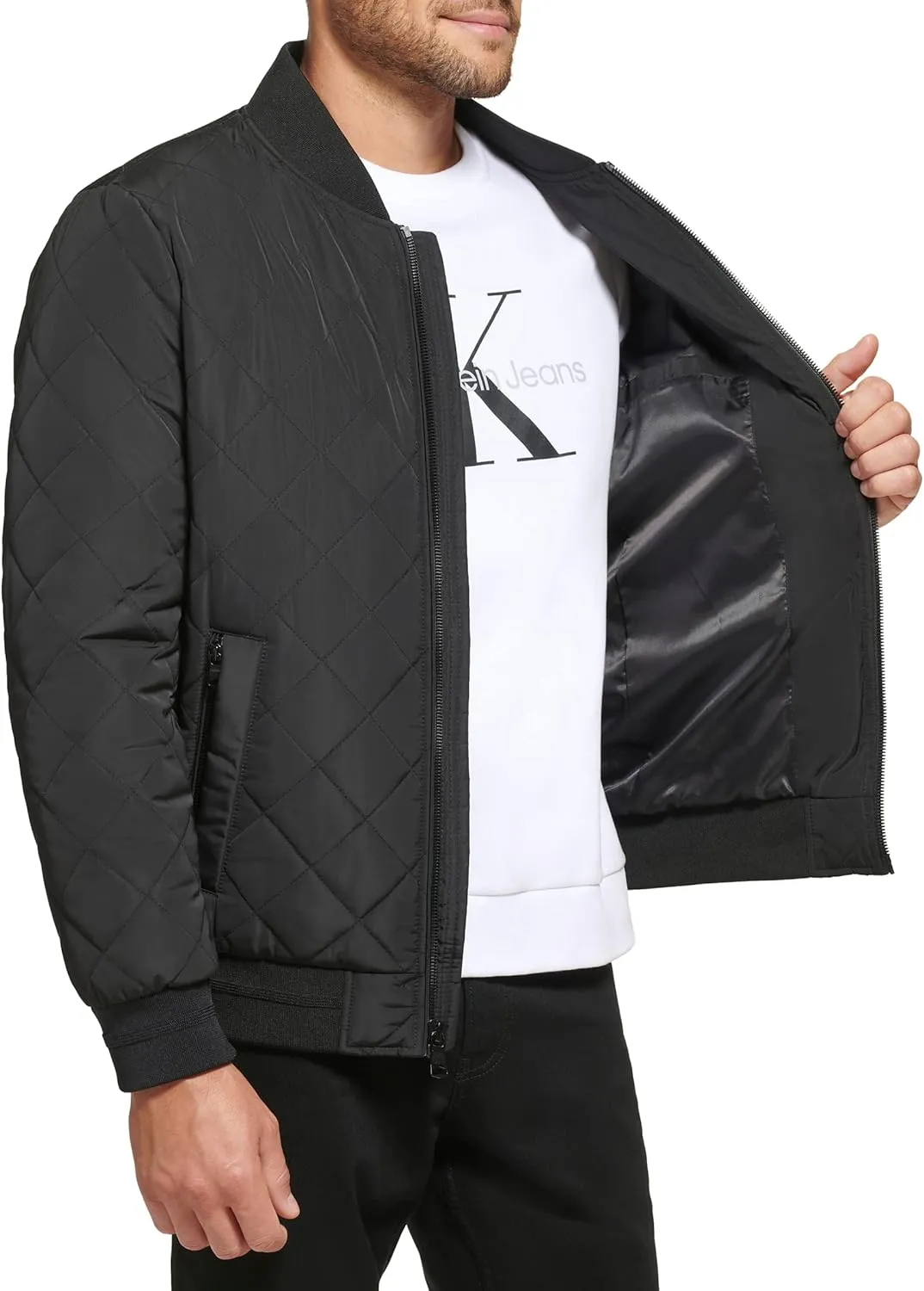 Calvin Klein Men's Quilted Zipper Detail Flight Jacket