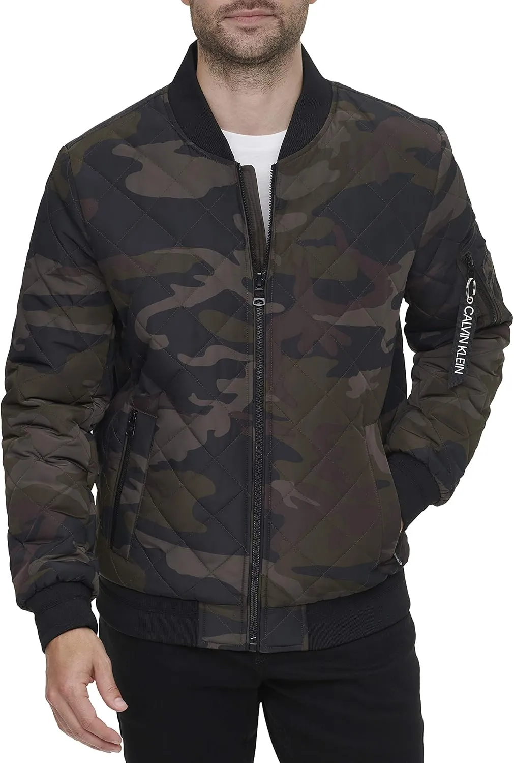 Calvin Klein Men's Quilted Zipper Detail Flight Jacket