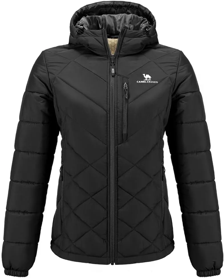 CAMEL CROWN Women's Hooded Puffer Jacket with Heat Reflective Lining Lightweight Winter Coat Warm Jacket