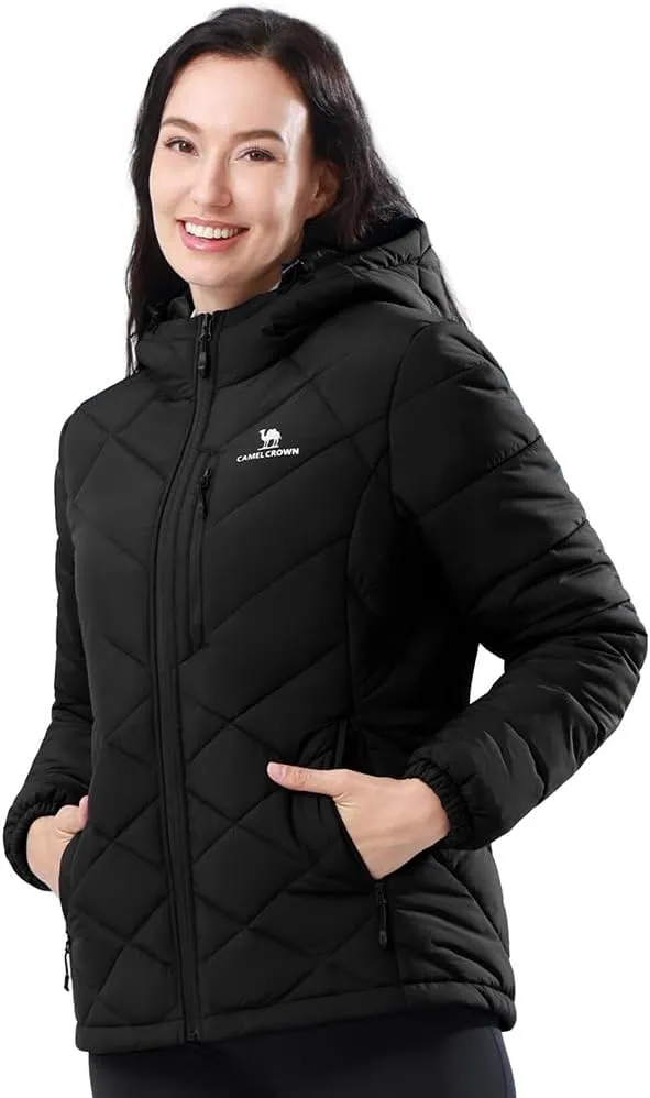 CAMEL CROWN Women's Hooded Puffer Jacket with Heat Reflective Lining Lightweight Winter Coat Warm Jacket