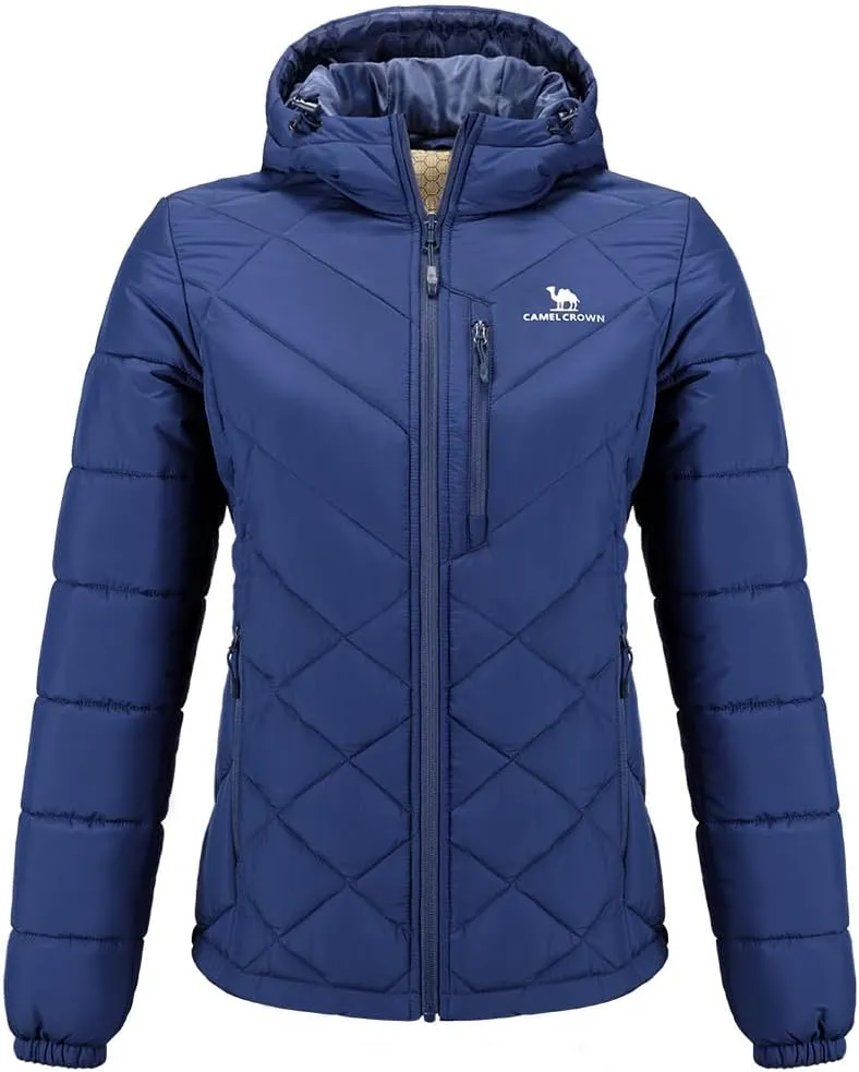 CAMEL CROWN Women's Hooded Puffer Jacket with Heat Reflective Lining Lightweight Winter Coat Warm Jacket